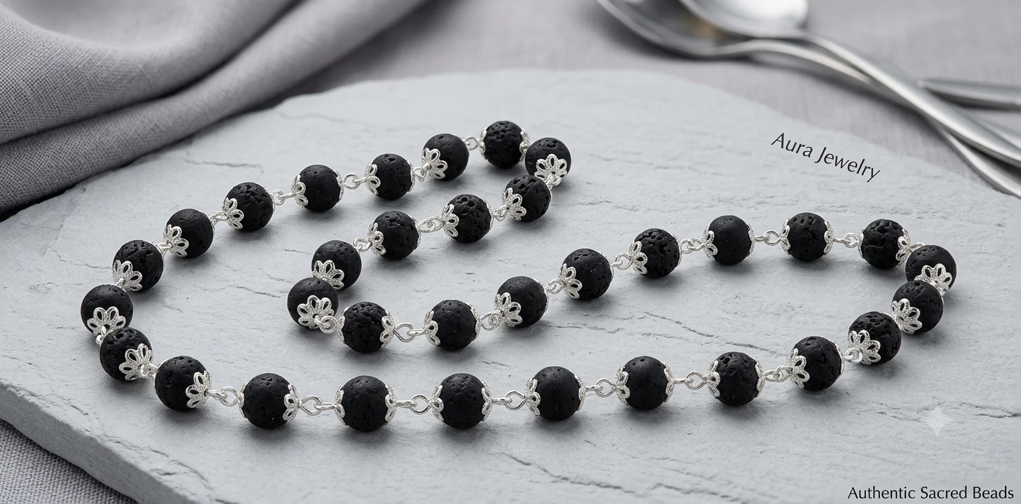 Karungali Mala  with Silver Caps