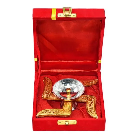 Swastik Brass Diya with Velvet Gift Box