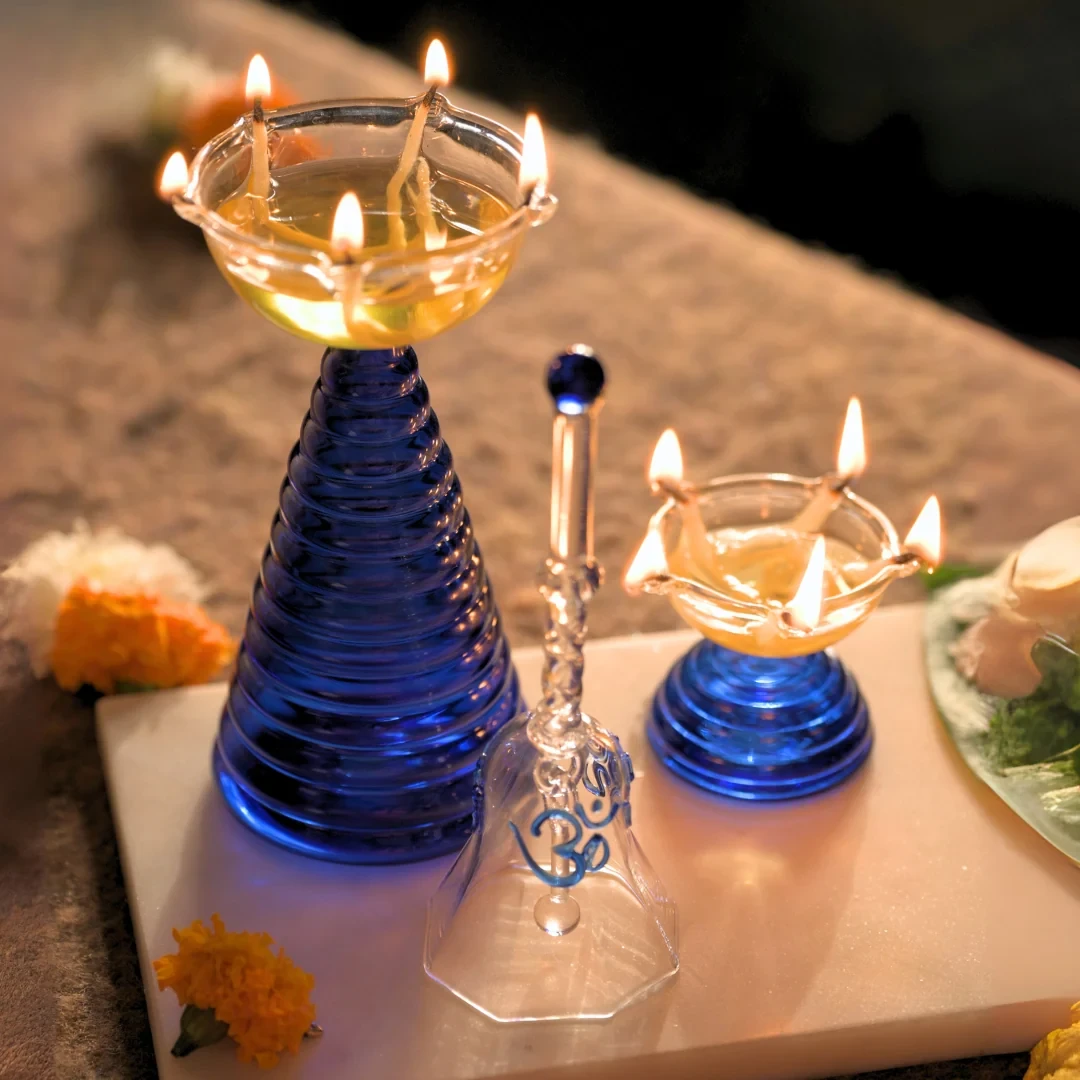 GLASS DIYA+ Glass Bell + TALL DIYA+SHORT DIYA