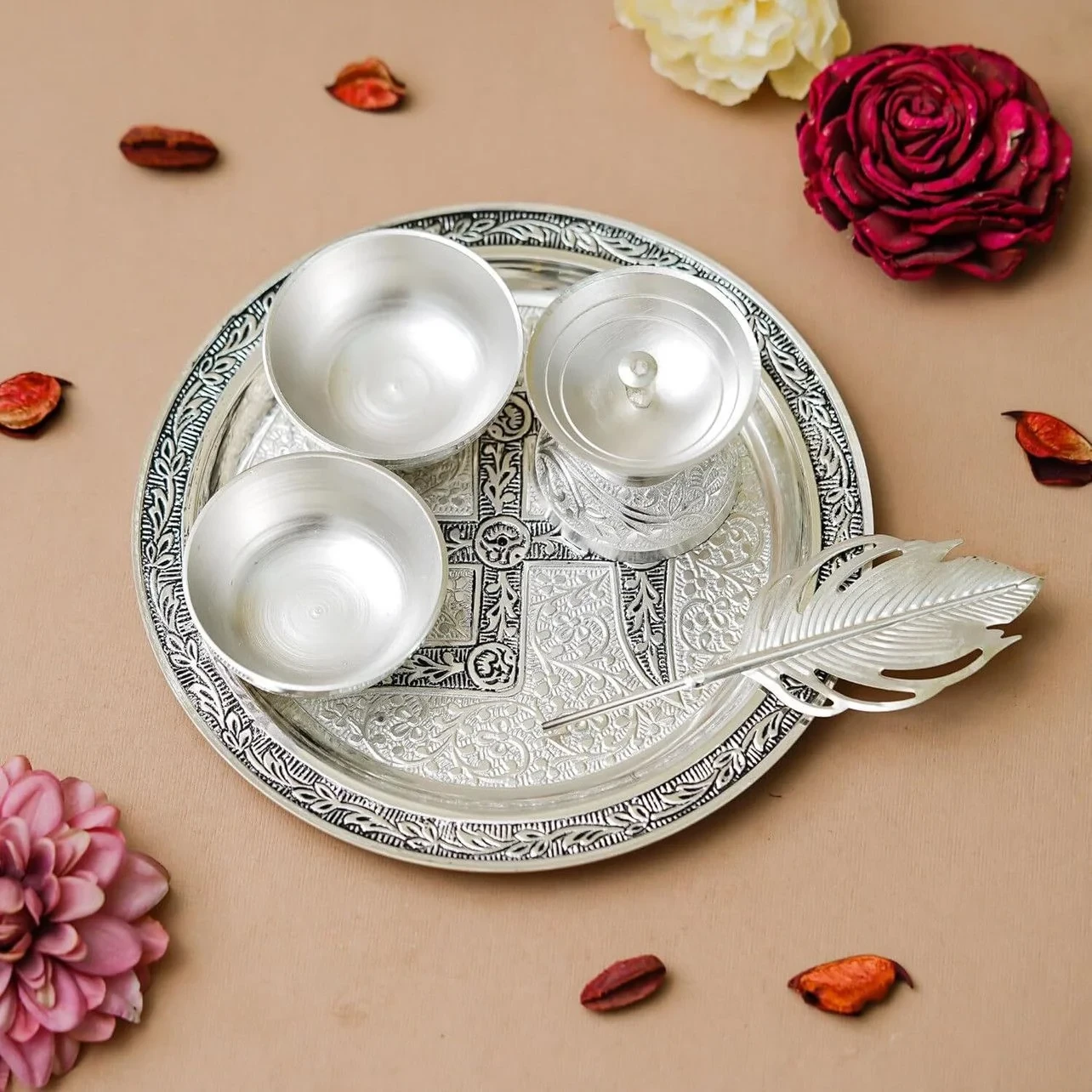 GERMAN SILVER POOJA THALI SET