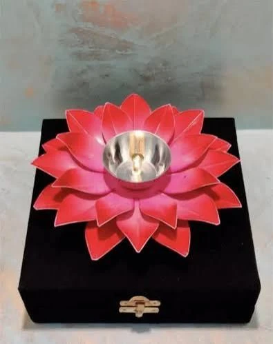 4 INCH LOTUS DIYA WITH VELVET BOX