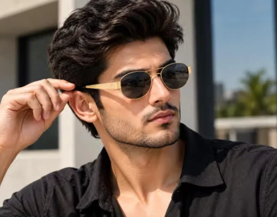 Men's Stylish Round Sunglasses | Golden Metal Frame | Black Lens | Trendy UV Pro