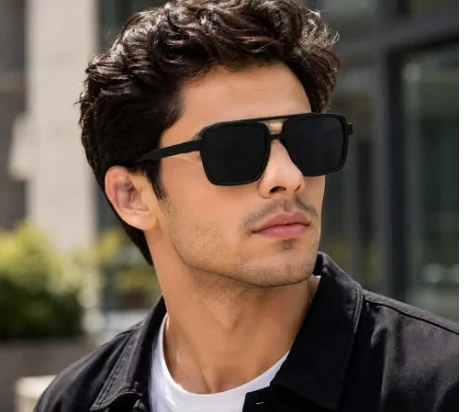 Men Black Rubber Rectangular , UV Protected Sunglasses (Pack of 1)